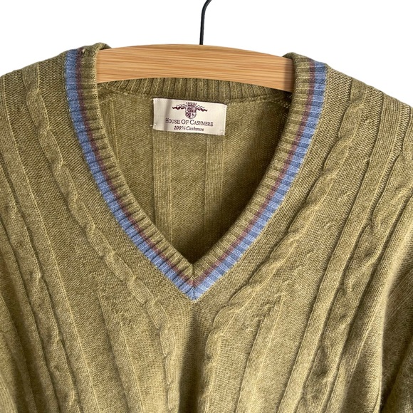 HOUSE OF CASHMERE MENS V-NECK PULLOVER SWEATER  | 100% CASHMERE |GREEN | SIZE XL - Picture 3 of 9